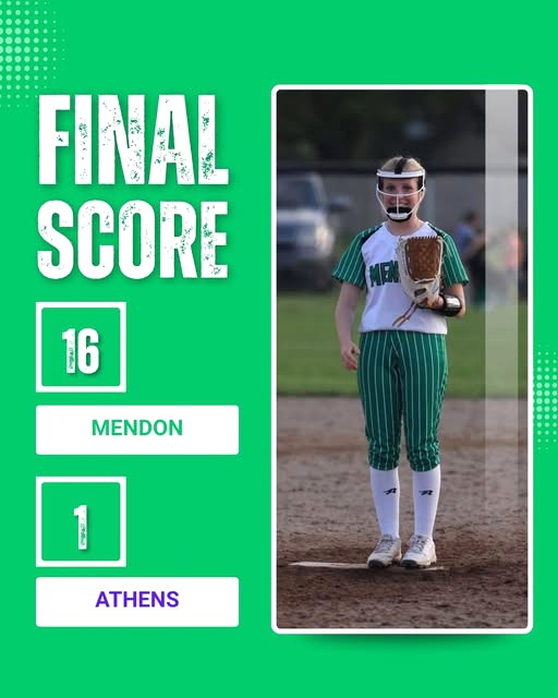 Mendon softball tops Athens 16-1